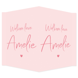 Geboortebord - Geboortebord roze met een schattig hartje type Amelie