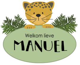 Geboortesticker full colour met een jaguar type Manuel