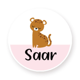 Schoenstickers met naam leuke luipaard type Saar