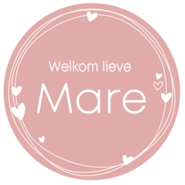 Geboortesticker full colour met leuke cirkels en mooie hartjes type Mare