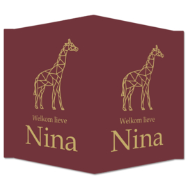 Geboortebord - Geboortebord rood / aubergine kleur met giraf type Nina