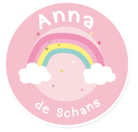 Naamstickers rond met een regenboog