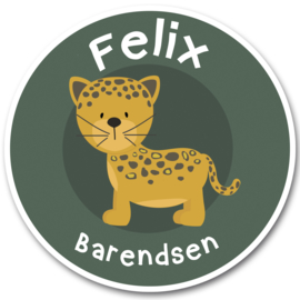 Naamstickers rond met een jaguar