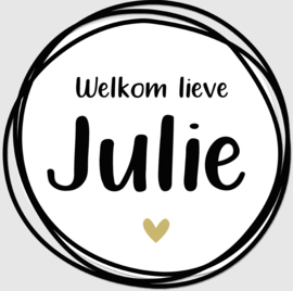 Geboortesticker full colour cirkels met een goud hartje type Julie