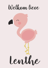 Geboortebord meisje - Geboortebord raam met een flamingo type Lenthe