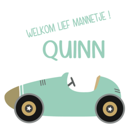 Geboortesticker met stoere auto type Quinn