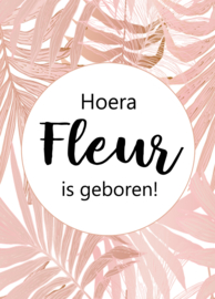 Geboortebord - Geboortebord tropical met oud roze bladeren type Fleur