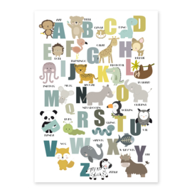 Alfabet poster kinderkamer met dieren - wit