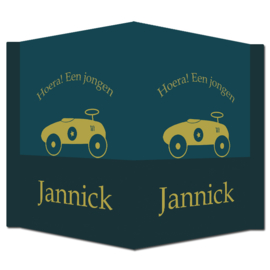 Geboortebord - Geboortebord donkerblauw met mooie loopauto type Jannick