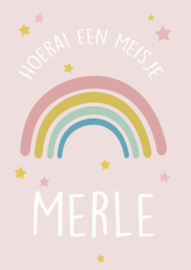 Geboortebord meisje - Geboortebord raam met leuke regenboog type Merle