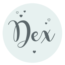 Geboortesticker full colour rond lief zacht blauw met hartjes type Dex