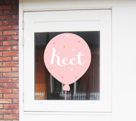 Geboortesticker roze ballon type Keet