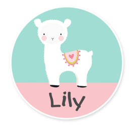 Naamstickers in vorm met lieve lama type Lily