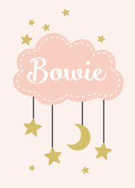 Geboortebord meisje - Geboortebord raam met wolkje en sterretjes type Bowie