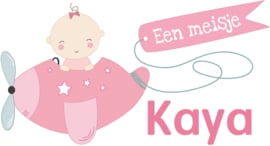 Geboortesticker full colour met een vliegtuig type Kaya