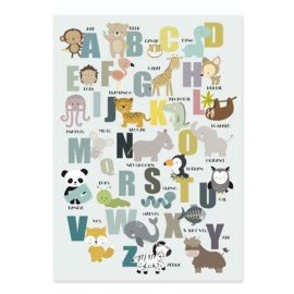 Alfabet poster kinderkamer met dieren - mint