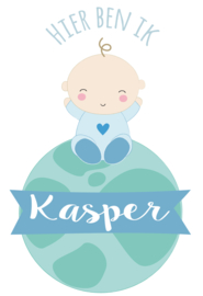 Geboortesticker baby op wereldbol full colour type Kasper