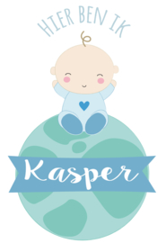 Geboortesticker lieve baby op wereldbol full colour type Kasper