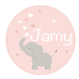 Geboortesticker meisje full colour roze met leuke olifant type Jamy