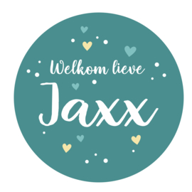 Geboortesticker full colour met leuke stipjes en hartjes type Jaxx