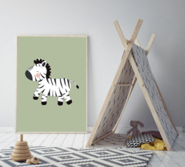 Poster groen met zebra - poster babykamer of kinderkamer