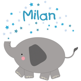 Geboortesticker full colour met olifantje type Milan
