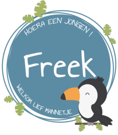 Geboortesticker met leuke toekan type Freek