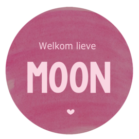 Geboortesticker full colour met roze verflook type Moon