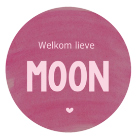 Geboortesticker full colour met een mooie  roze verflook type Moon