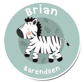 Naamstickers rond met een leuke zebra