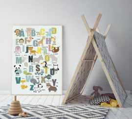 Alfabet poster kinderkamer met dieren - mint