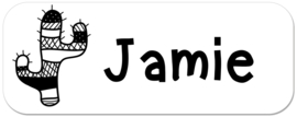 Naamstickers monochroom met cactus type Jamie