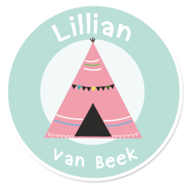 Naamstickers rond met een tipi tent