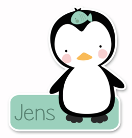 Naamstickers in vorm met een leuke pinguin