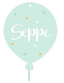 Geboortesticker ballon met hartjes full colour type Seppe