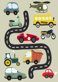 Poster kinderkamer met voertuigen  - poster babykamer of kinderkamer