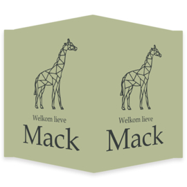 Geboortebord - Geboortebord oud groen met een mooie giraf type Mack