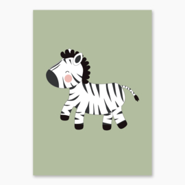Poster groen met zebra - poster babykamer of kinderkamer