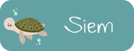 Naamstickers kind met een lieve schildpad type Siem