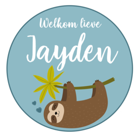 Geboortesticker met luiaard type Jayden