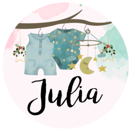 Geboortesticker full colour rond met een schattige waslijn type Julia