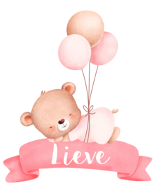 Geboortesticker full colour met een schattige beer op banner type Lieve