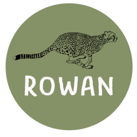 Geboortesticker full colour met een mooie cheeta type Rowan
