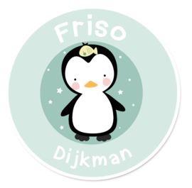 Naamstickers rond met een lieve pinguïn