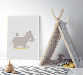 Poster met een neushoorn - poster babykamer of kinderkamer