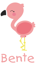Geboortesticker full colour met leuke flamingo type Bente