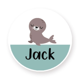 Schoenstickers met naam leuke zeehond  type Jack