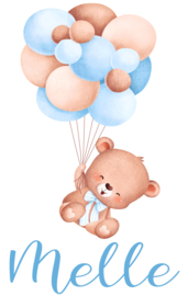 Geboortesticker full colour beer met tros ballonnen type Melle
