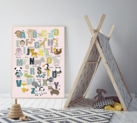 Alfabet poster kinderkamer met dieren - oud roze