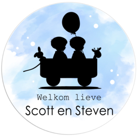 Geboortesticker raam full colour voor een tweeling type Scott en Steven